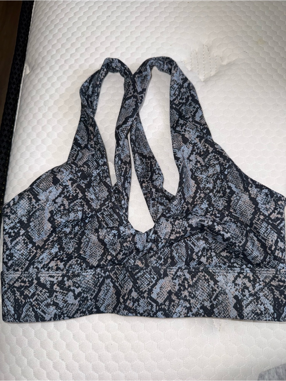 Women's Blue Snake-Print Bralette Fabletics black one too